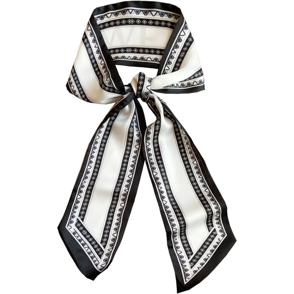 Women's black and White Purse Scarf For Handbags Silky Long Bag Scarfs Skinny